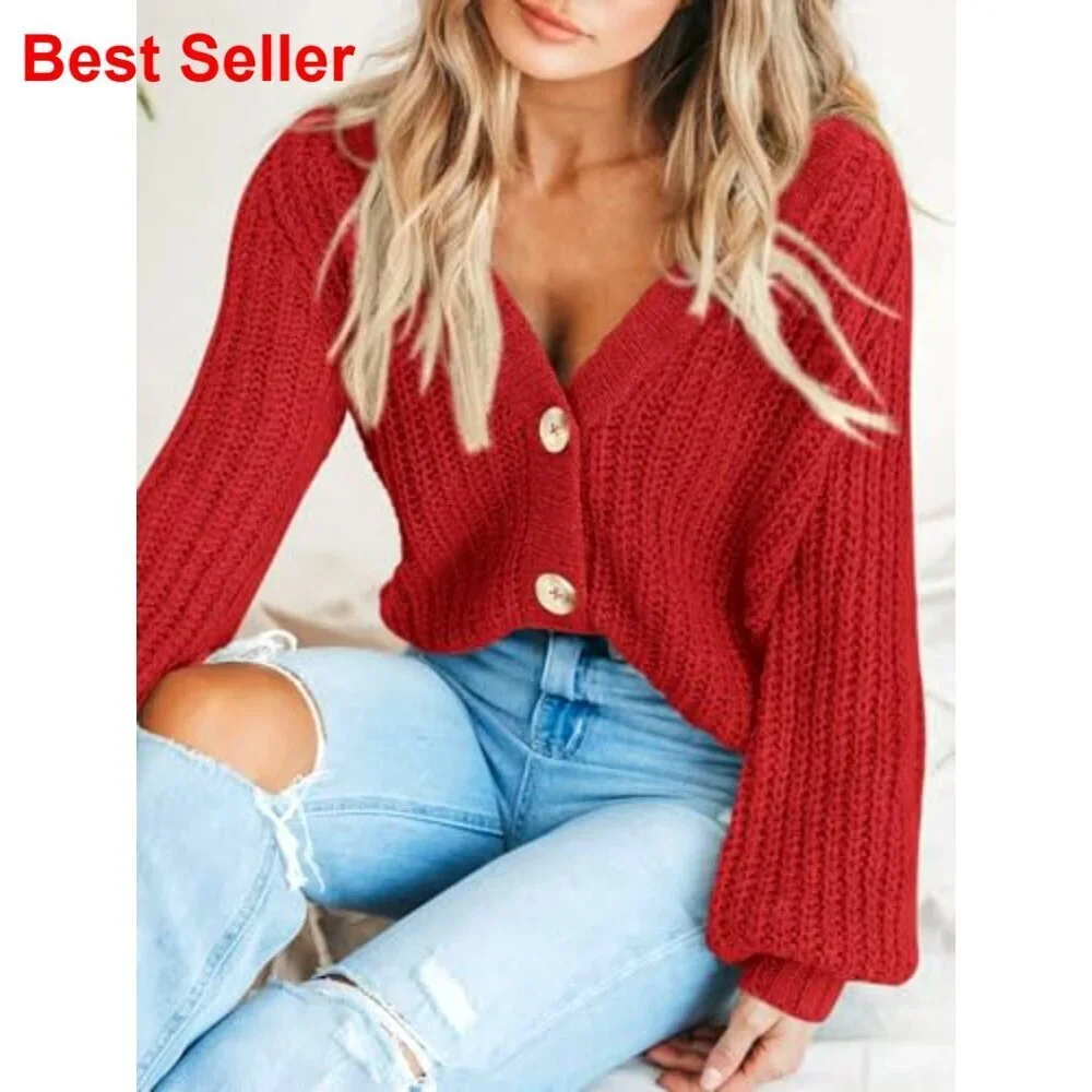 Chunky Knit Open Front Cardigan, Loose Fit, Long Sleeve, Button Sweater